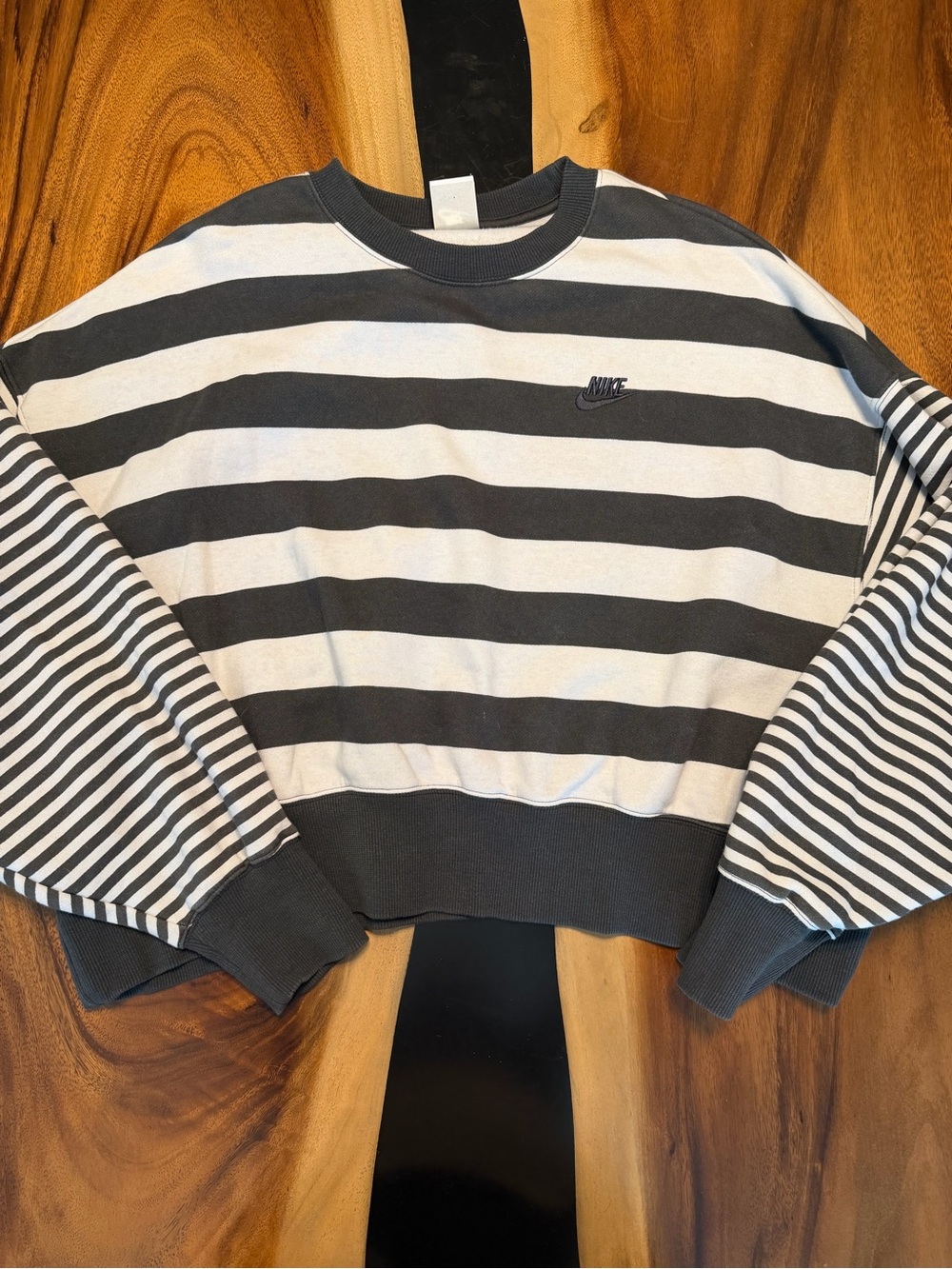 Nike Gray & White Striped Crewneck Sweater
